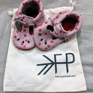 FRESHLY PICKED Soft Sole Leather Moccasins - Mary Jane style (cherry print)